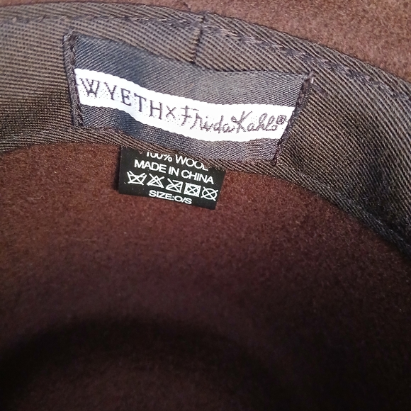 Women's WYETH Frida Kahlo Brown WOOL Wide Brim FEDORA HAT Floral Band BOHO Ranch - Picture 5 of 10